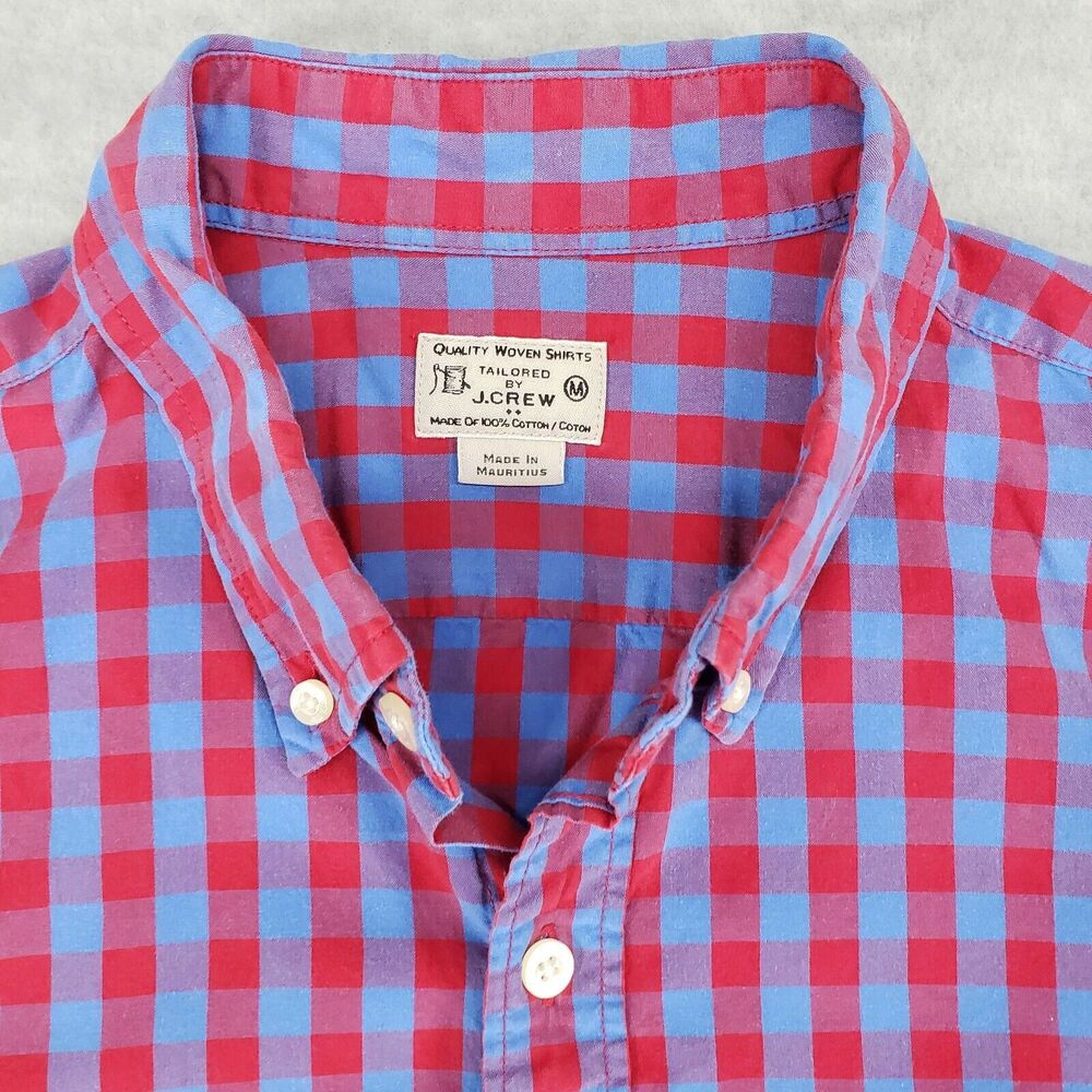 J. Crew Mens Quality Woven Shirt Size M Red Blue Check Button-Up Long‎ Sleeve - Picture 3 of 5